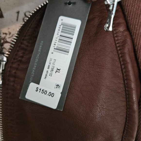 Kenneth Cole Reaction XL NWT NEW Whiskey Brown Faux Leather Coat Jacket - Picture 4 of 5